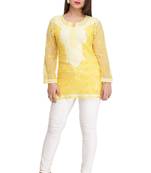 Ada Mustard Embroidered Georgette Chikankari Short Kurti 