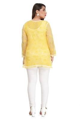 Ada Mustard Embroidered Georgette Chikankari Short Kurti  2