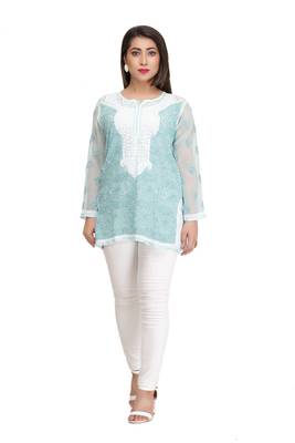 Ada White Embroidered Cotton Chikankari Short Kurti  1