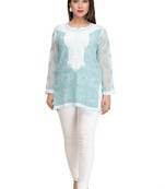 Ada White Embroidered Cotton Chikankari Short Kurti 