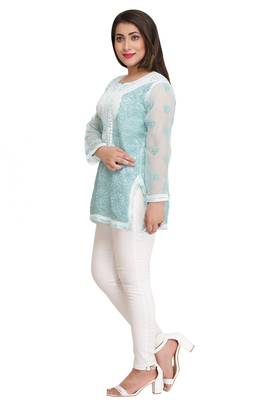 Ada White Embroidered Cotton Chikankari Short Kurti  3