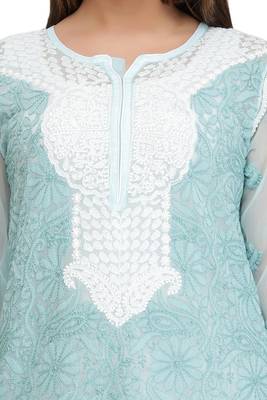 Ada White Embroidered Cotton Chikankari Short Kurti  4