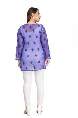 Ada Royal Blue Embroidered Faux Georgette Chikankari Short Kurti 2