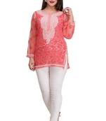 Pink Embroidered Georgette Short Kurti