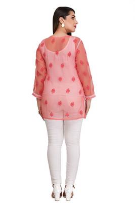 Pink Embroidered Georgette Short Kurti 2