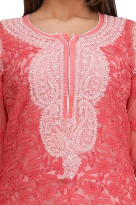 Pink Embroidered Georgette Short Kurti 4