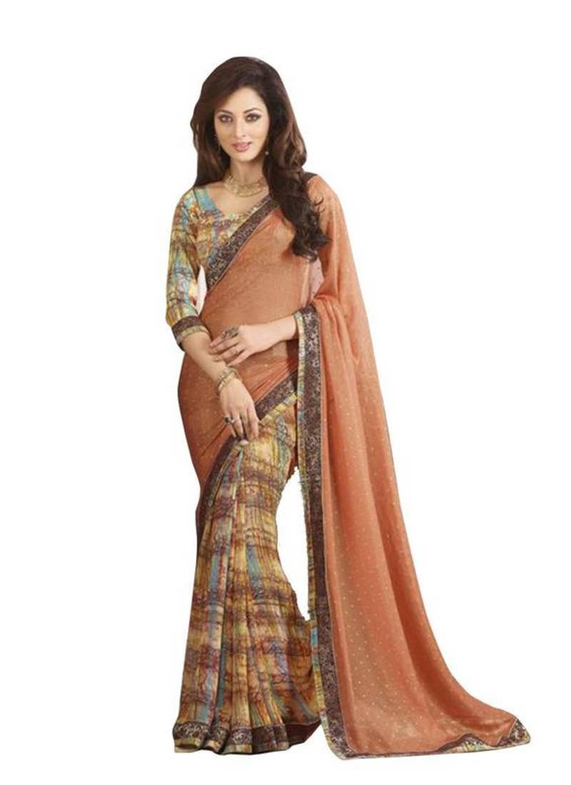 Multicolor printed georgette saree with blouse