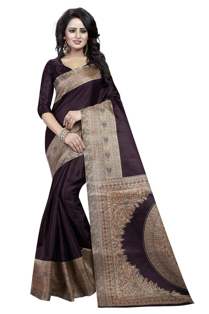Chokalet  printed art silk saree with blouse