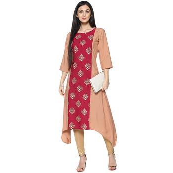 beige faux_crepe crepe stitched kurti 1