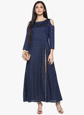 blue raw_silk polyester stitched kurti 1