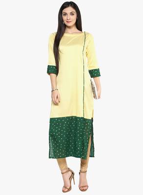 yellow raw_silk polyester stitched kurti 1