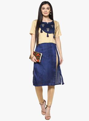 blue raw_silk polyester stitched kurti 1
