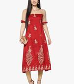 red raw_silk polyester stitched kurti