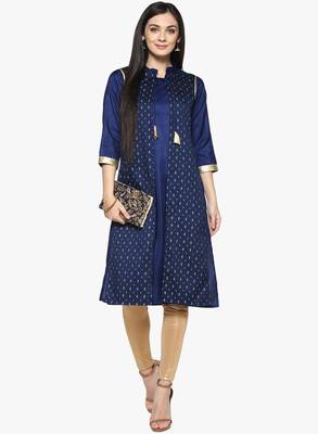 blue raw_silk polyester stitched kurti 1