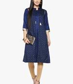 blue raw_silk polyester stitched kurti