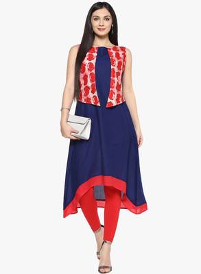blue floral_print cotton stitched kurti 1