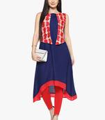 blue floral_print cotton stitched kurti