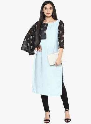 blue faux_crepe crepe stitched kurti 1