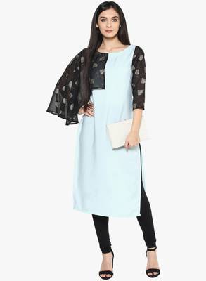 blue faux_crepe crepe stitched kurti 4