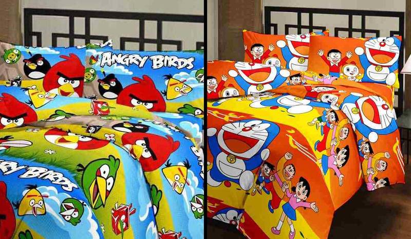 eCraftIndia Set of Angry Birds and Doraemon Design Single Bed Reversible AC Blanket
