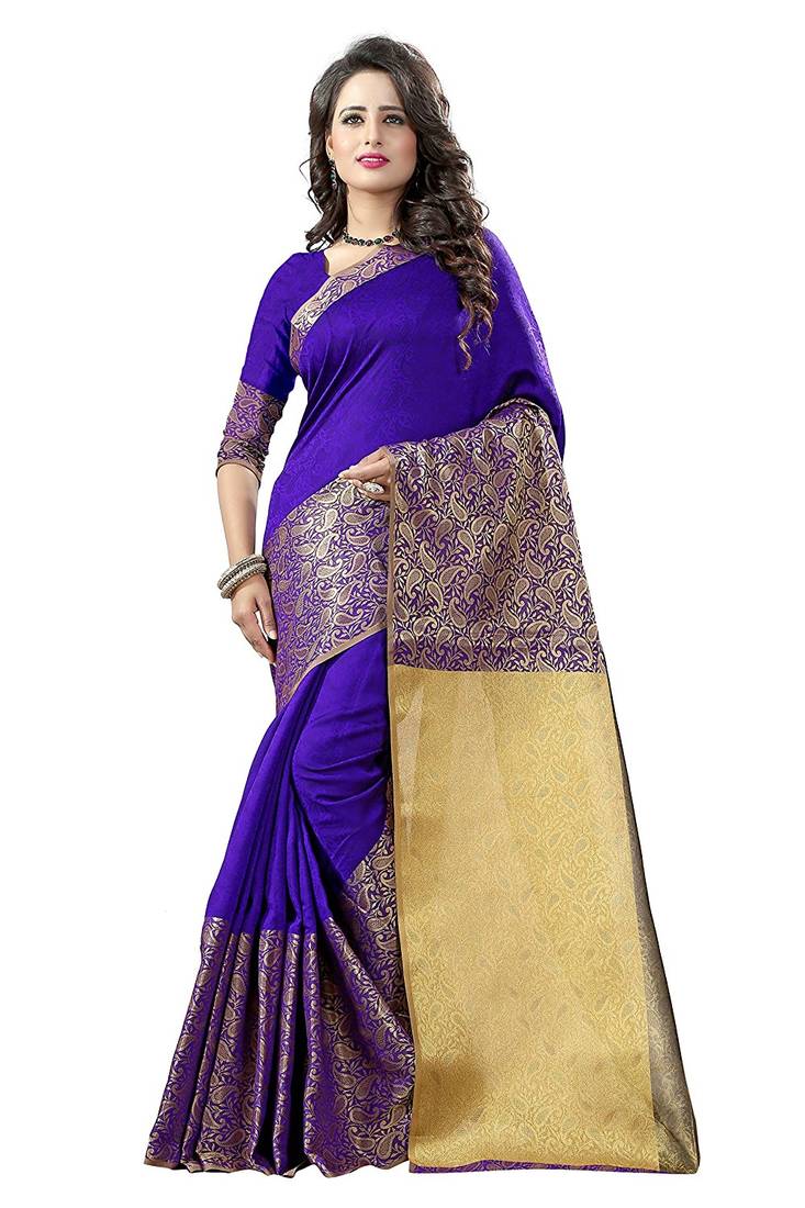 Purple woven silk blend saree with blouse