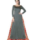 Navy Blue Embroidered Satin Semi stitched Gown