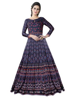 Violet Embroidered Satin Semi stitched Gown 1