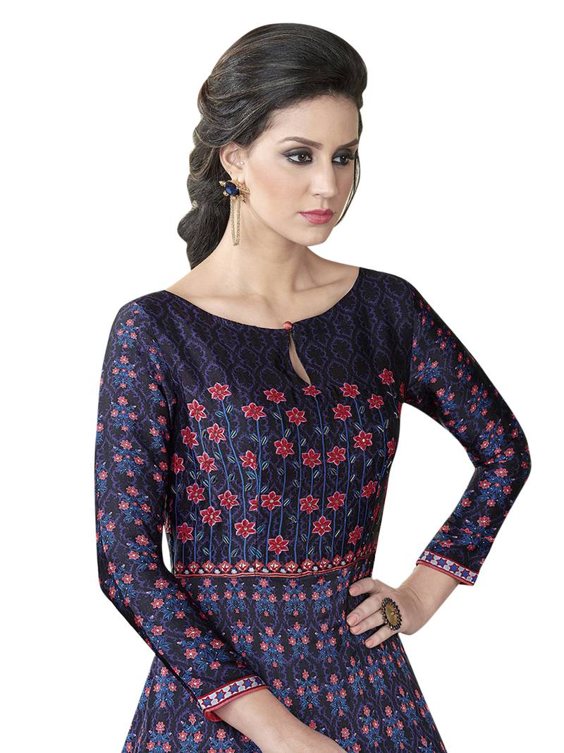 Violet Embroidered Satin Semi stitched Gown