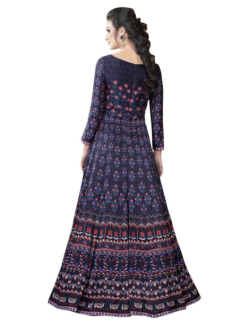 Violet Embroidered Satin Semi stitched Gown