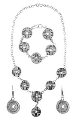 Oxidised Tribal Bohemian German Silver Necklace Earring Bracelet Set For Girls Women 1