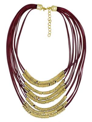 Italian Rings Multistrand 7 Layered Maroon Nylon 18K Gold Brass LongStatement Necklace Women 1