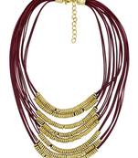 Italian Rings Multistrand 7 Layered Maroon Nylon 18K Gold Brass LongStatement Necklace Women