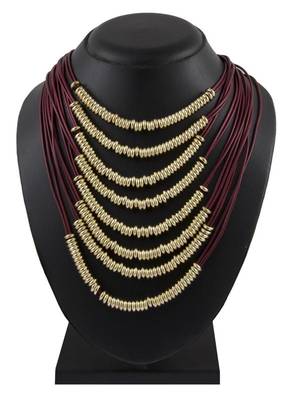 Italian Rings Multistrand 7 Layered Maroon Nylon 18K Gold Brass LongStatement Necklace Women 2