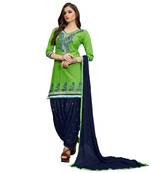 Multicolor embroidered cotton semi stitched salwar with dupatta