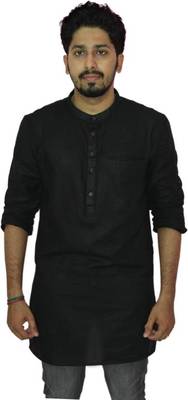 Black Cotton Solids Mens Wear Kurta 1
