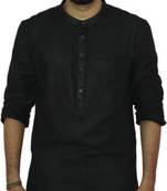 Black Cotton Solids Mens Wear Kurta