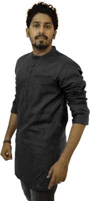 Black Cotton Solids Mens Wear Kurta 3