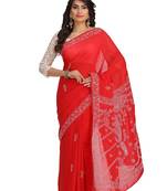 Ada Red Embroidered Faux Georgette Chikankari Saree