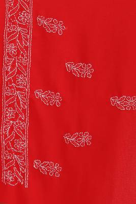 Ada Red Embroidered Faux Georgette Chikankari Saree 5