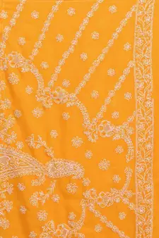 Handmade Mustard Faux Georgette Lucknowi Chikankari Indian Women Saree With Blouse