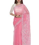 Ada Pink Embroidered Faux Georgette Chikankari Saree