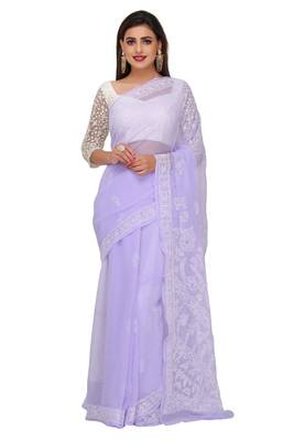 Ada Mavue Embroidered Faux Georgette Chikankari Saree 1