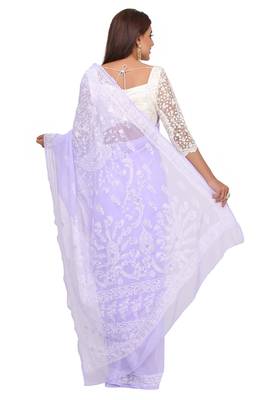 Ada Mavue Embroidered Faux Georgette Chikankari Saree 2