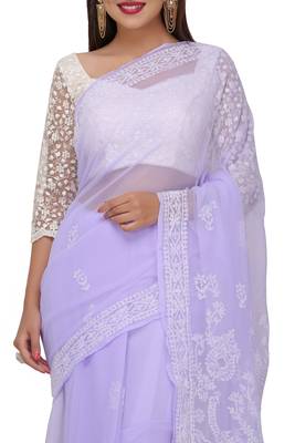 Ada Mavue Embroidered Faux Georgette Chikankari Saree 3
