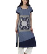 Blue printed crepe stitched kurti
