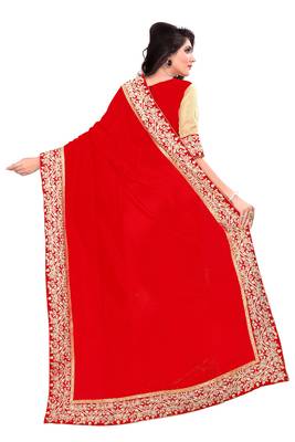 Red embroidered georgette saree with blouse 3