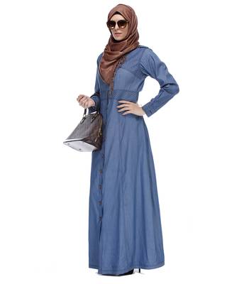 Light blue denim stitched abaya 1