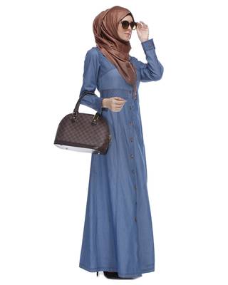 Light blue denim stitched abaya 2
