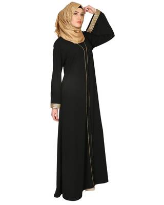 Modest Forever  Black heather moss stitched abaya 2