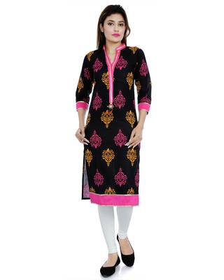 Black printed stitched cotton-kurtis 1